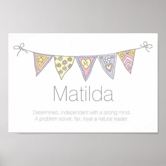 Matilda女の子の名前と意味のバンティングポスター ポスター (正面)