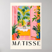 Matisse Cat Print Pink Bathroom Wall Art, Funny ポスター (正面)