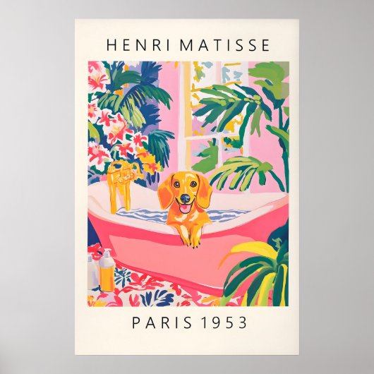 Matisse Dachshund Art Print Funny Bathroom ポスター (正面)