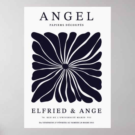 Matisse Floral Abstract Dark Navy Wall Art Print ポスター (正面)