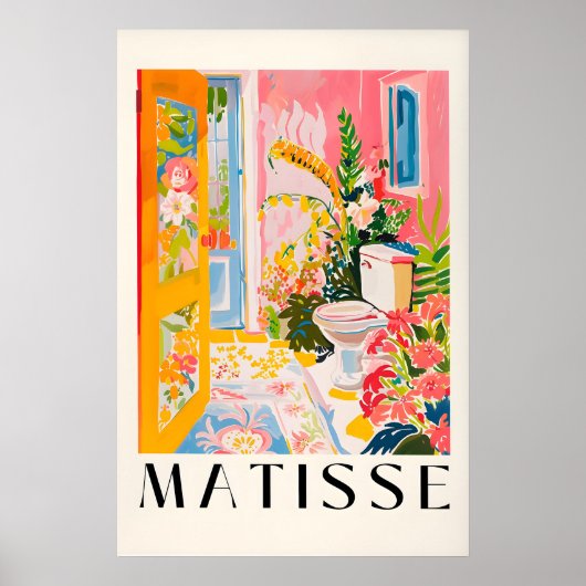 Matisse Inspired Bathroom Art Print Tropical Pink ポスター (正面)