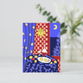 Matisse Inspired Blue Night Still Life Wine Lemons ポストカード (スタンド正面)