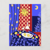 Matisse Inspired Blue Night Still Life Wine Lemons ポストカード (正面)