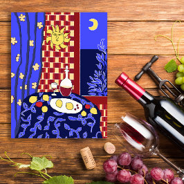 Matisse Inspired Blue Night Still Life Wine Lemons ポストカード