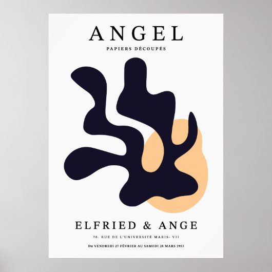 Matisse Leaf Abstract Organic Art Print Navy ポスター (正面)