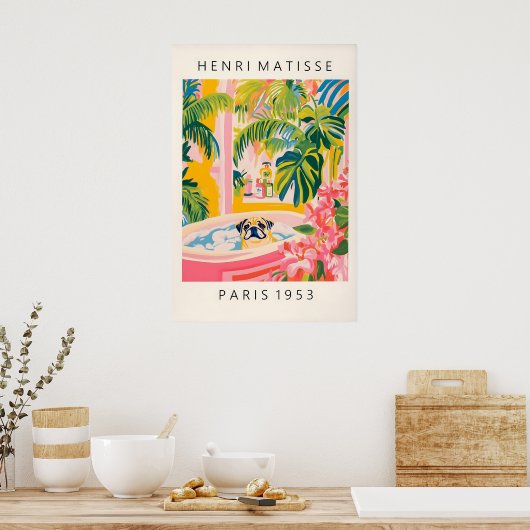 Matisse Pug Print Funny Bathroom Tropical Art ポスター (キッチン)