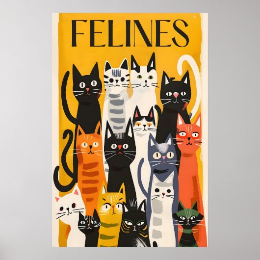 Matisse Style Cat Art Print Colorful Feline ポスター (正面)