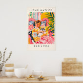 Matisse Style Cat Art Print Pink Tropical Woman ポスター (キッチン)