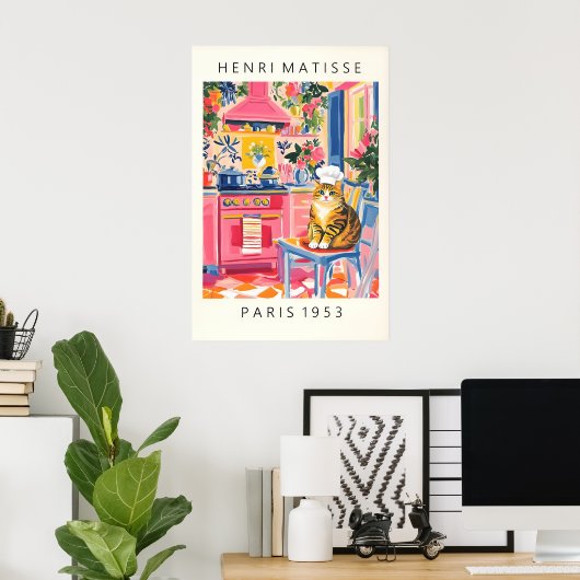 Matisse Style Cat Chef Print Funny Kitchen Wall ポスター (ホームオフィス)