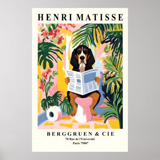 Matisse Style Coonhound Print Funny Dog on Toilet ポスター (正面)