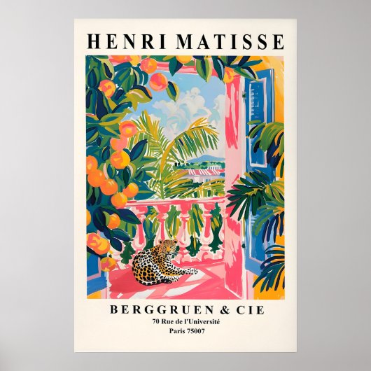 Matisse Style Leopard Print Pink Balcony, Beachy ポスター (正面)