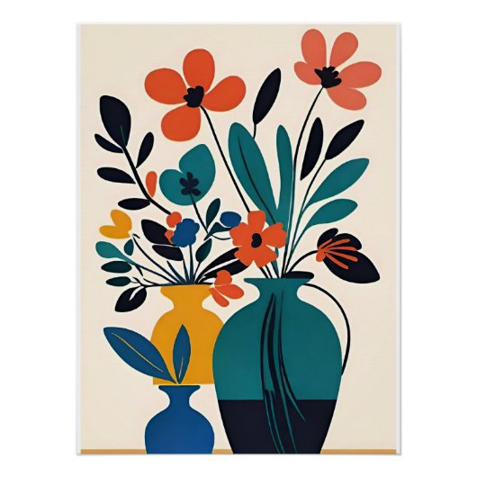 Matisse-Style Vases of Flowers ポスター (正面)