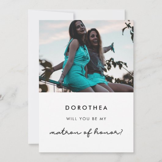 Matron of Honor シンプル proposalフォトカード 招待状 (正面)