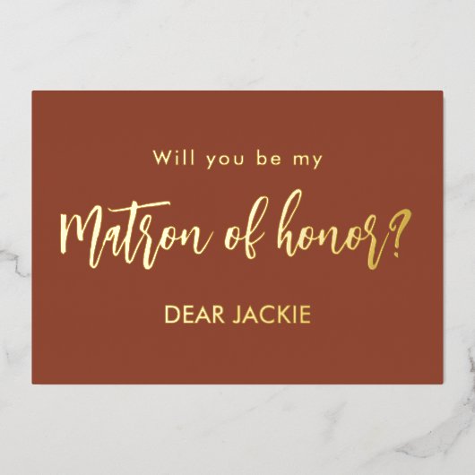 Matron of Honor Brown Terracotta提案 箔招待状 (正面)