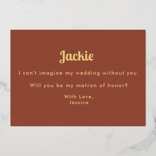 Matron of Honor Brown Terracotta提案 箔招待状 (裏面)