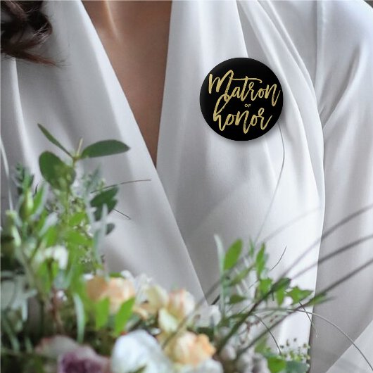 Matron Of Honor Gold Script Bridal Party Wedding 缶バッジ