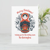 Matryokaネスティングドールかわいいクリスマスフォト カード (スタンド正面)