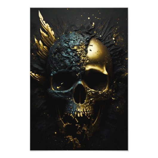 Matt schwarzer Totenkopf mit Gold Splitter フォトプリント (正面)