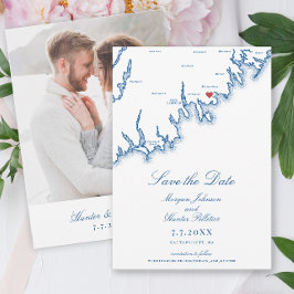 Mattapoisett MA Map Elegant Navy Blue Wedding セーブザデート