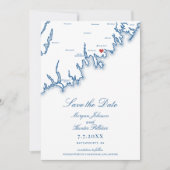 Mattapoisett MA Map Elegant Navy Blue Wedding セーブザデート (正面)