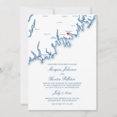 Mattapoisett MA Map Elegant Navy Blue Wedding 招待状 (正面)