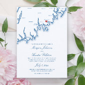 Mattapoisett MA Map Elegant Navy Blue Wedding 招待状