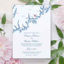 Mattapoisett MA Map Elegant Navy Blue Wedding 招待状