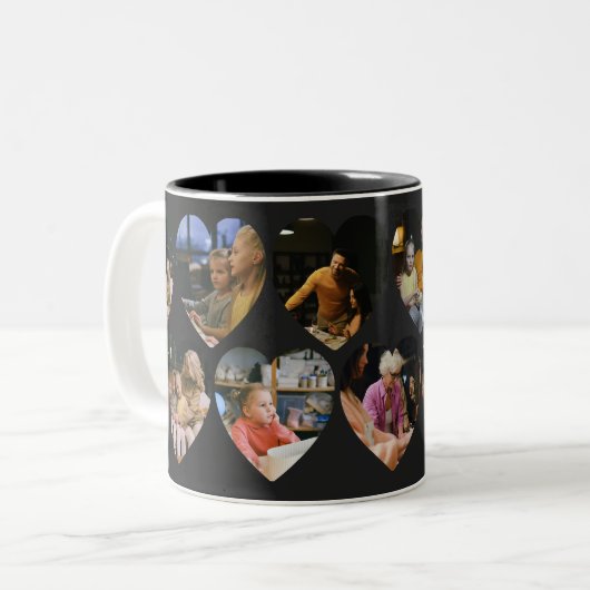 Matte Black Photo Collage Mug with Heart Frames ツートーンマグカップ (正面左)