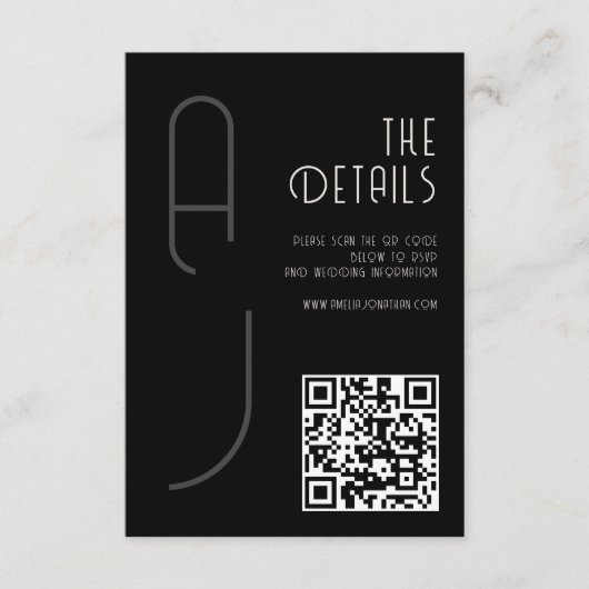  Matte Monogram Minimal Qr Code Wedding Black  エンクロージャーカード (正面)