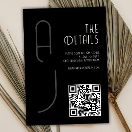  Matte Monogram Minimal Qr Code Wedding Black  エンクロージャーカード