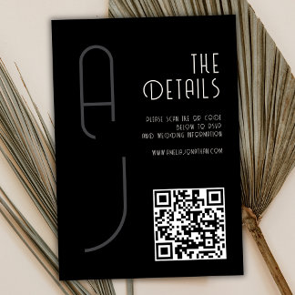  Matte Monogram Minimal Qr Code Wedding Black  エンクロージャーカード