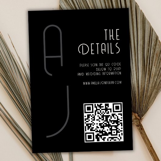  Matte Monogram Minimal Qr Code Wedding Black  エンクロージャーカード