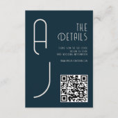  Matte Monogram Minimal Qr Code Wedding Navy Blue  エンクロージャーカード (正面)