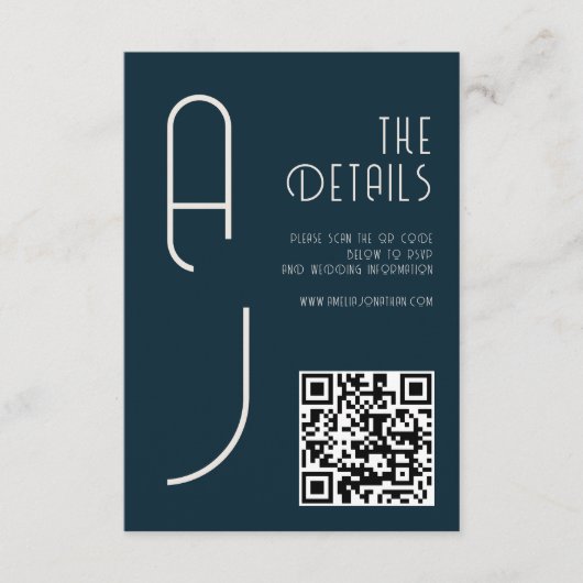  Matte Monogram Minimal Qr Code Wedding Navy Blue  エンクロージャーカード (正面)