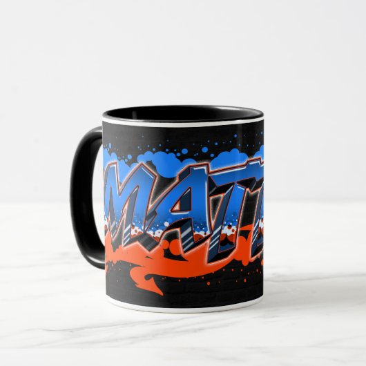 Matteo Vorname Name Graffiti blue orange Tasse マグカップ (正面左)