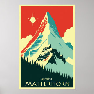Matterhorn, Zermatt,スイス,スキーポスター ポスター
