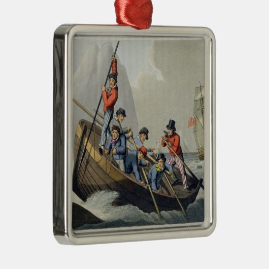 Matth著刻まれるクジラを攻撃する船のボート メタルオーナメント (右)