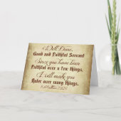 Matthewの聖書のよくされたよく、忠実な使用人 カード (正面)