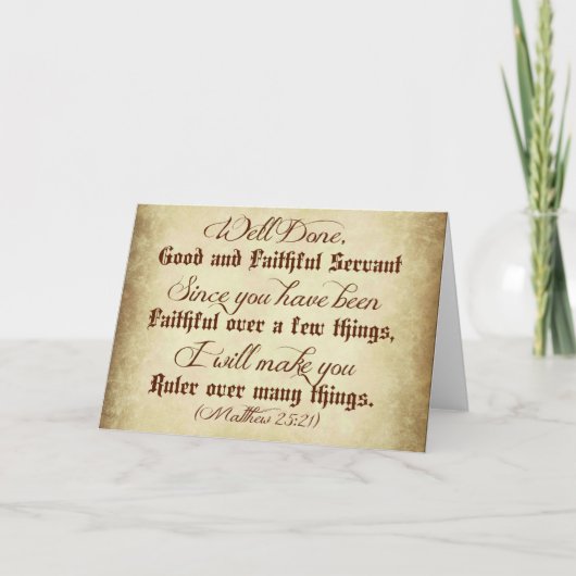 Matthewの聖書のよくされたよく、忠実な使用人 カード (正面)