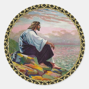 Matthewの14:22 - 23イエス・キリストは海によって一人で祈ります ラウンドシール