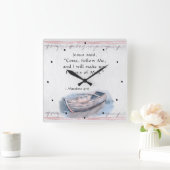 Matthewの4:19イエス・キリストは言いました、"来られる私を"聖書後を追って下さい スクエア壁時計 (ホーム)