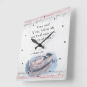 Matthewの4:19イエス・キリストは言いました、"来られる私を"聖書後を追って下さい スクエア壁時計 (傾斜)