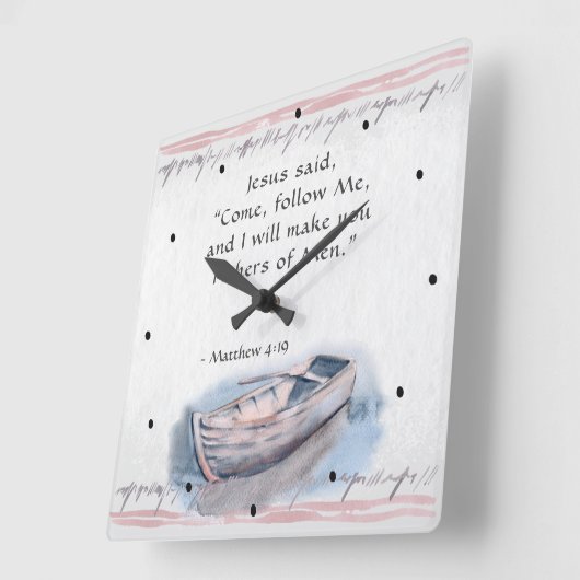 Matthewの4:19イエス・キリストは言いました、"来られる私を"聖書後を追って下さい スクエア壁時計 (傾斜)