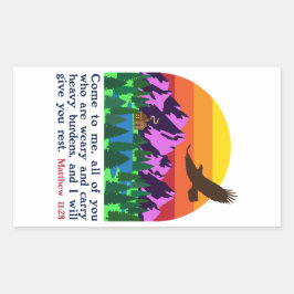 MATTHEW 11:28 – 疲れ来たステッカーのすべての私へ 長方形シール