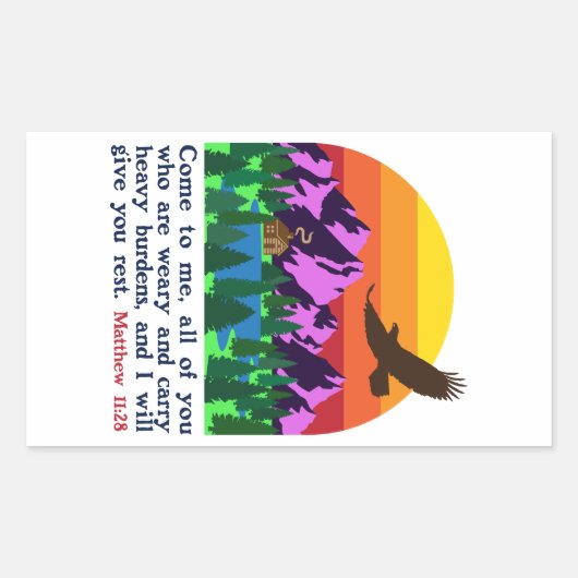 MATTHEW 11:28 – 疲れ来たステッカーのすべての私へ 長方形シール (正面)