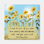 Matthew 11:28 Bible Verse Sunflower マグネット (正面)