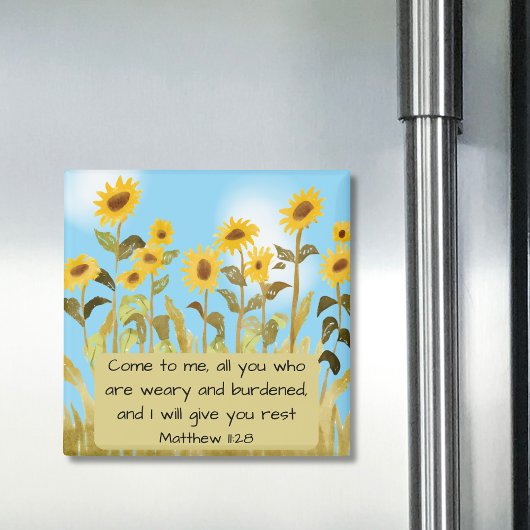 Matthew 11:28 Bible Verse Sunflower マグネット