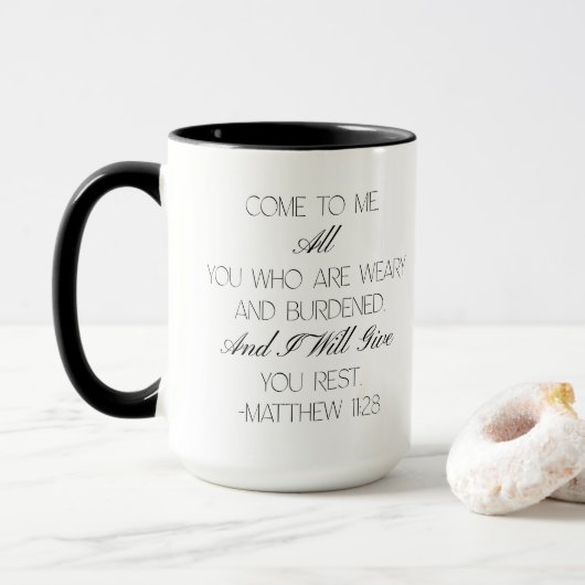 Matthew 11:28 Hope Bible Verse Mug  マグカップ (ドーナツ付き)