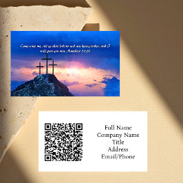 Matthew 11:28 Three Crosses Sunset QR code 名刺