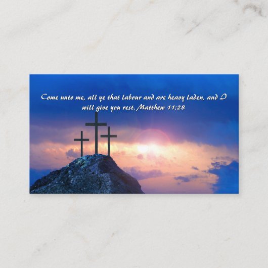 Matthew 11:28 Three Crosses Sunset QR code 名刺 (正面)